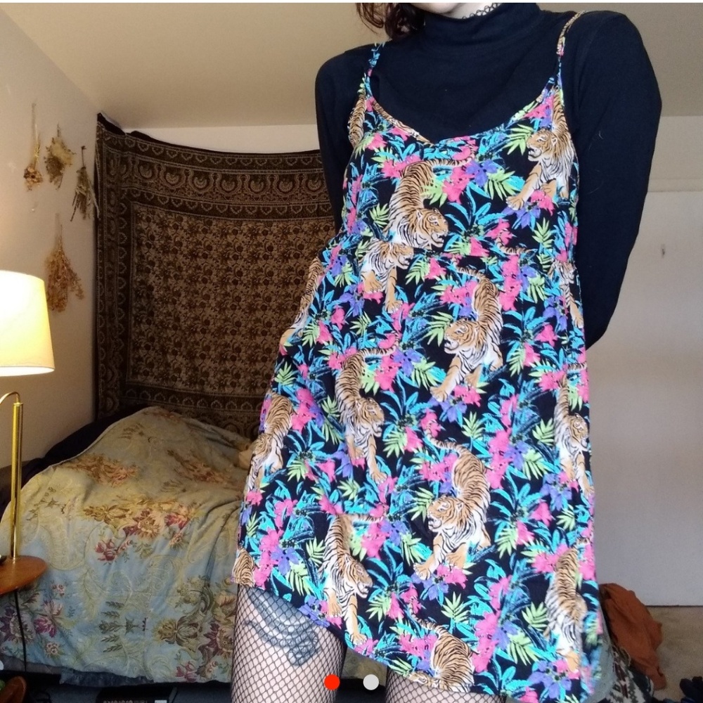 Tiger printed spaghetti strap dress